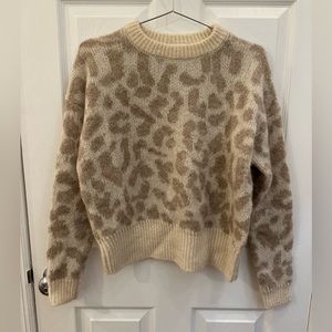 Sezane Jumper Sweater Womens Size S Animal Print Mohair | Color: Cream/Pink